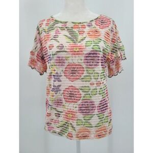 Desigual Sheer Y2K Fairy Shirt Small Tall Floral Print‎ Top Flutter Cotton Blend